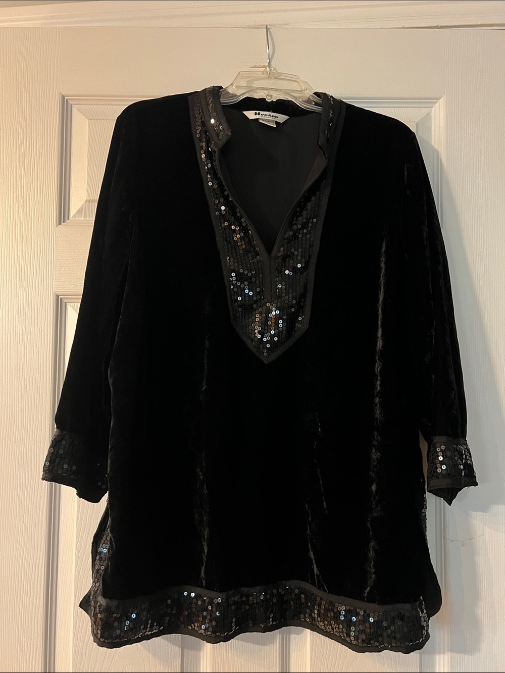 Nygard Elegant Black Velvet Sequin-Trim Tunic